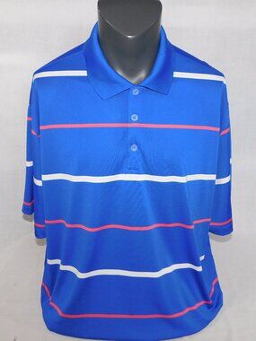 NIke Golf Dri Fit Mens 2XL 2XX Blue White Red Striped Polo Shirt